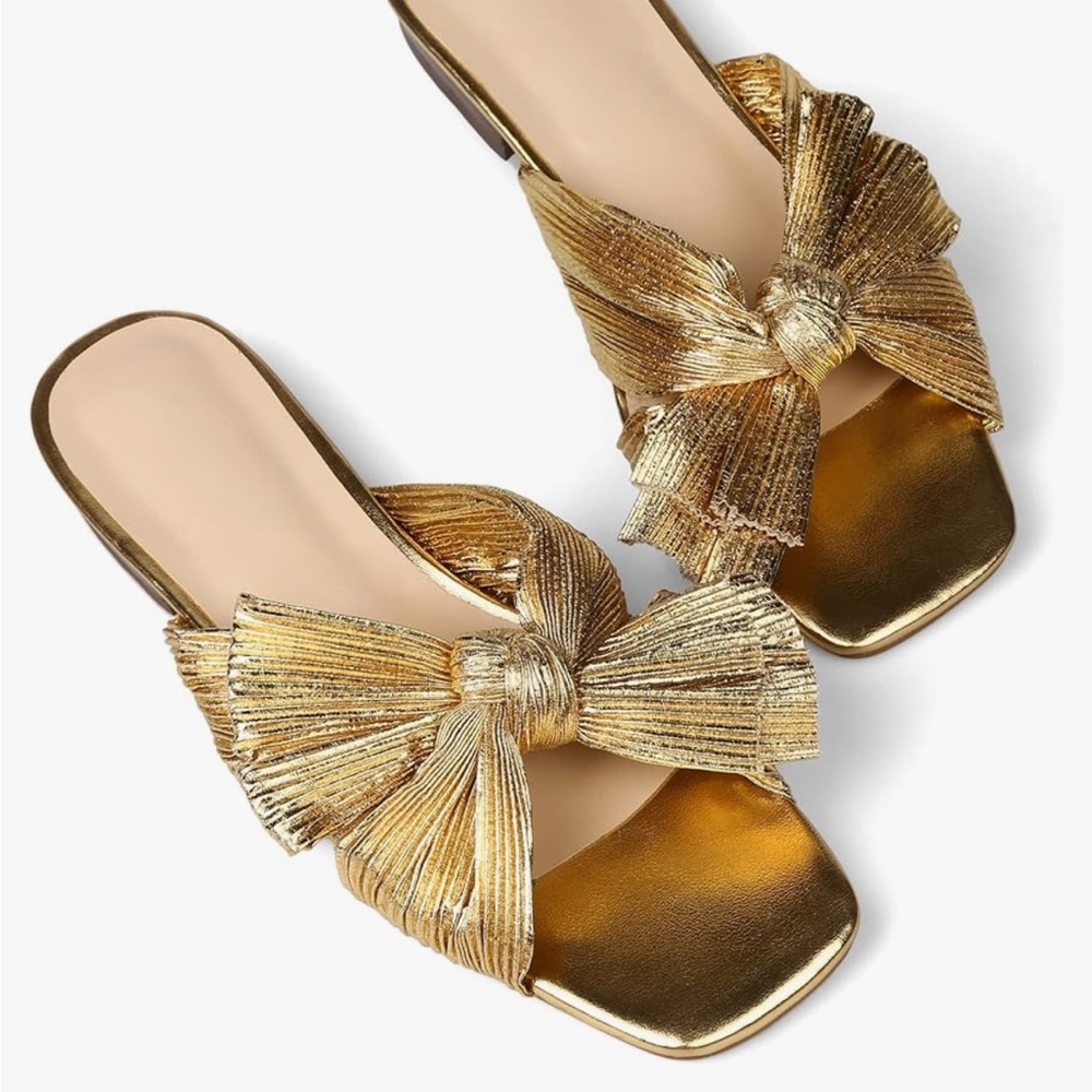 Gold Pleated Bow Sandals🔥🔥🔥